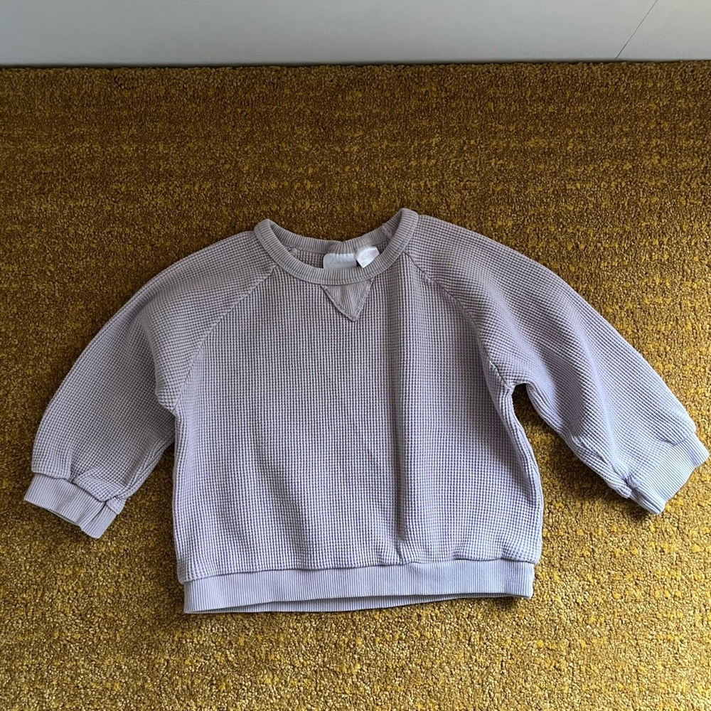 Zara long sleeve oversized crewneck thermal waffle weave shirt lilac 18-24 month